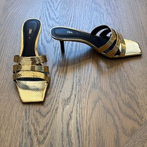 Zara Metallic Gold Strappy Heels. Size 37